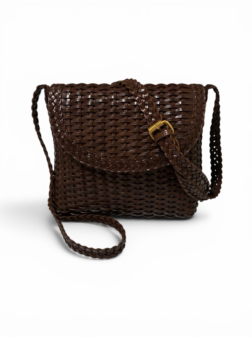 Saks Fifth Avenue Vintage Purse Woven Leather Crossbody Brown Bag Boho Brazil